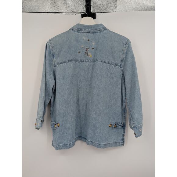 Vintage Y2K Christopher & Banks Chambray Kitty Cat Women's Medium Button Up - Picture 3 of 10